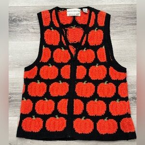Vintage Marisa Christina Pumpkin Pattern Hand Knitted Zip-up Sweater Vest 🎃